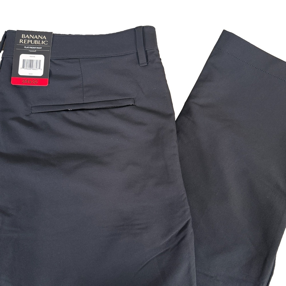 NEW Banana‎ Republic Performance Pants Flat Front Black Mens 34x32 Stretch